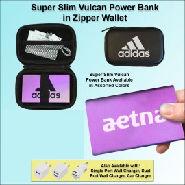 3000mAh Super Slim Vulcan Power Bank w/Zipper Wallet Gift Set - Purple with Logo