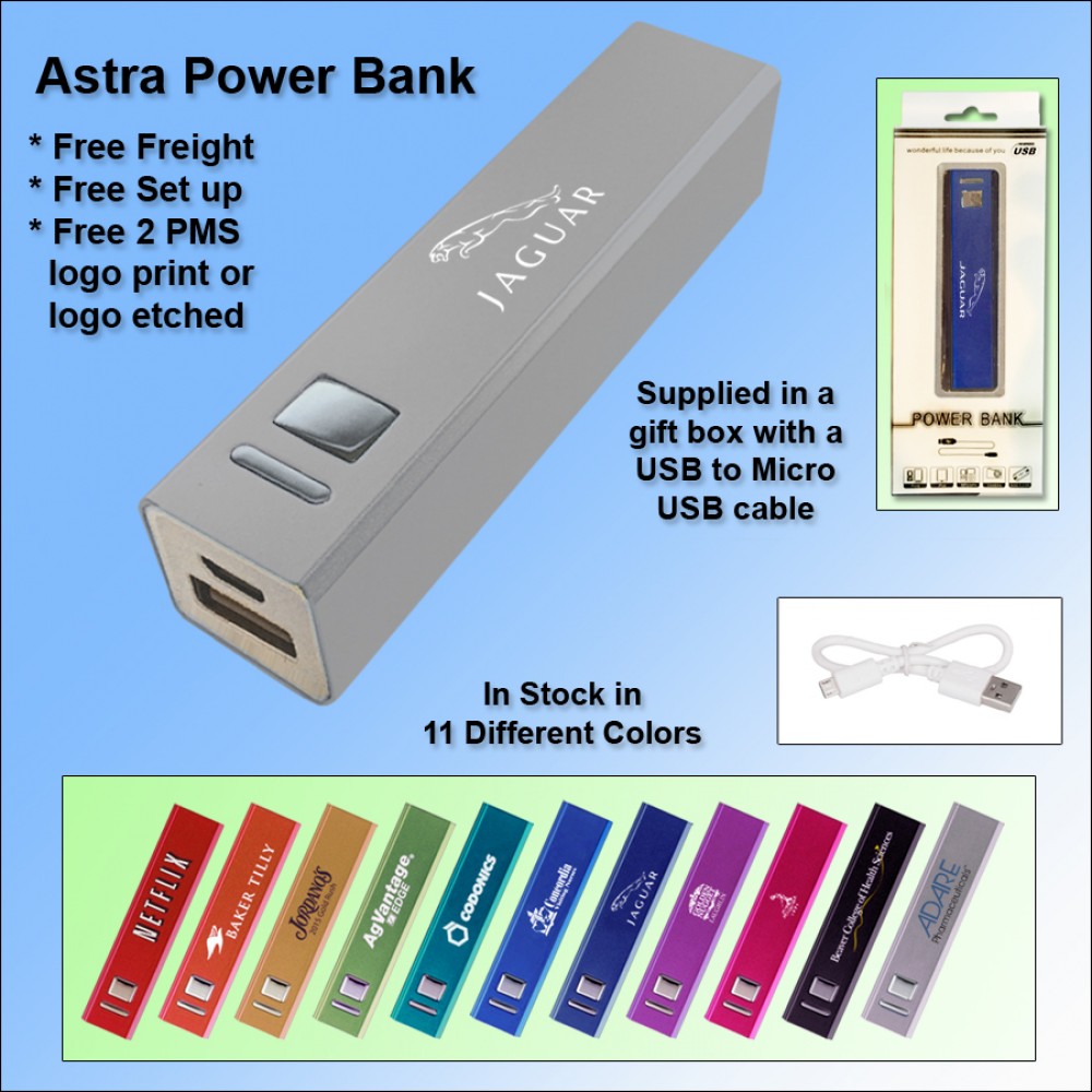 Astra Power Bank 1800 mAh - Silver with Logo