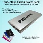 Super Slim Falcon Power Bank 6000 mAh - Silver with Logo