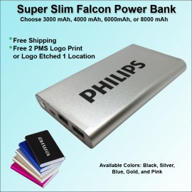 Super Slim Falcon Power Bank 6000 mAh - Silver with Logo  Super Slim Falcon Power Bank 6000 mAh - Silver with Logo