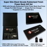 Super Slim Nevada Rubberized Finish Power Bank Gift Set - 6000 mAh - Black with Logo