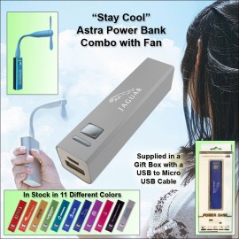 Logo Branded Silver 2200 mAh Astra Power Bank Combo w/Fan