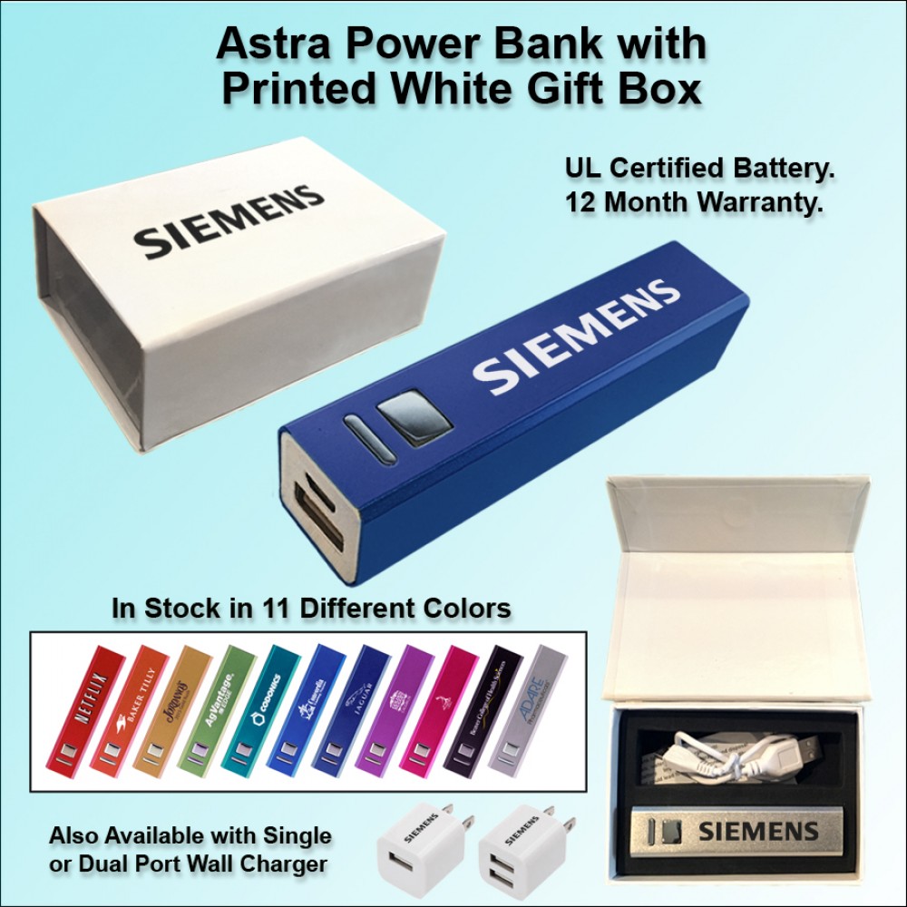 Custom Astra Power Bank in Printed White Gift Box 2000 mAh Custom Astra Power Bank in Printed White Gift Box 2000 mAh