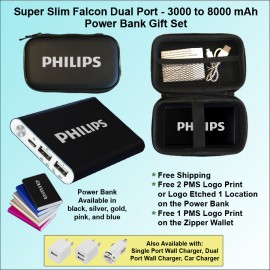 Promotional Falcon Power Bank Zipper Wallet Gift Set 6000 mAh - Black