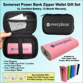 Somerset Power Bank Zipper Wallet Gift Set 4400 mAh - Pink with Logo
