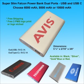 Super Slim Falcon Power Bank 8000 mAh - Gold with Logo  Super Slim Falcon Power Bank 8000 mAh - Gold with Logo