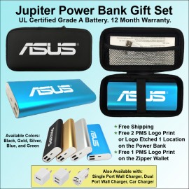 Jupiter Power Bank in Zipper Wallet 12,000 mAh - Blue with Logo
