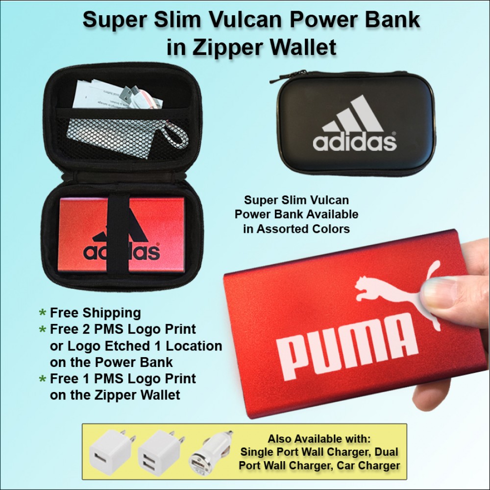 Customized Super Slim Vulcan Power Bank Zipper Wallet Gift Set 4000 mAh - Red