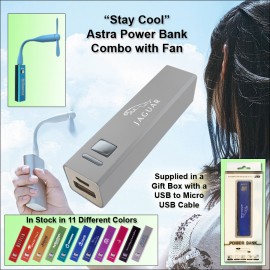 Logo Branded Silver 2800 mAh Astra Power Bank Combo w/Fan