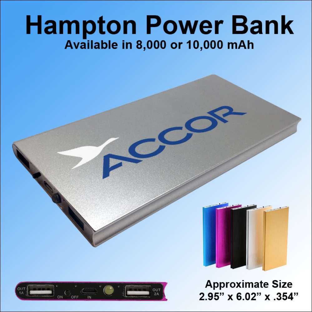 Hampton Power Bank with LED Light 10000 mAh with Logo