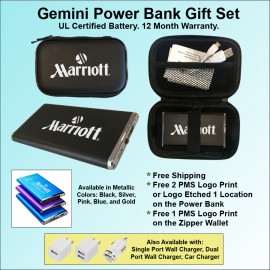 Logo Branded Gemini Ultra Slim Power Bank with an LED Light Zipper Wallet Gift Set 3000 mAh