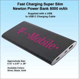 Promotional Fast Charging Super Slim Newton Power Bank USB C 8000 mAh - Black