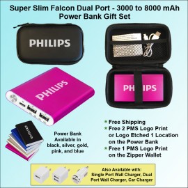 Falcon Power Bank Zipper Wallet Gift Set 6000 mAh - Pink with Logo  Falcon Power Bank Zipper Wallet Gift Set 6000 mAh - Pink with Logo