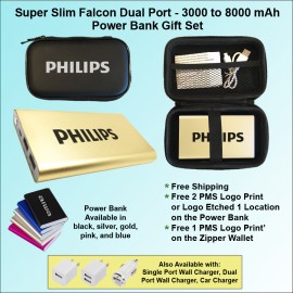 Falcon Power Bank Zipper Wallet Gift Set 8000 mAh - Gold with Logo  Falcon Power Bank Zipper Wallet Gift Set 8000 mAh - Gold with Logo