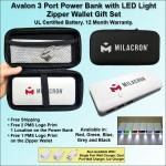 Customized Avalon 3 Port Power Bank with LED Light 10000 mAh - Grey
