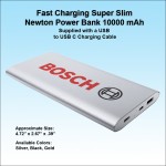 Fast Charging Super Slim Newton Power Bank USB 10,000 mAh - Silver with Logo