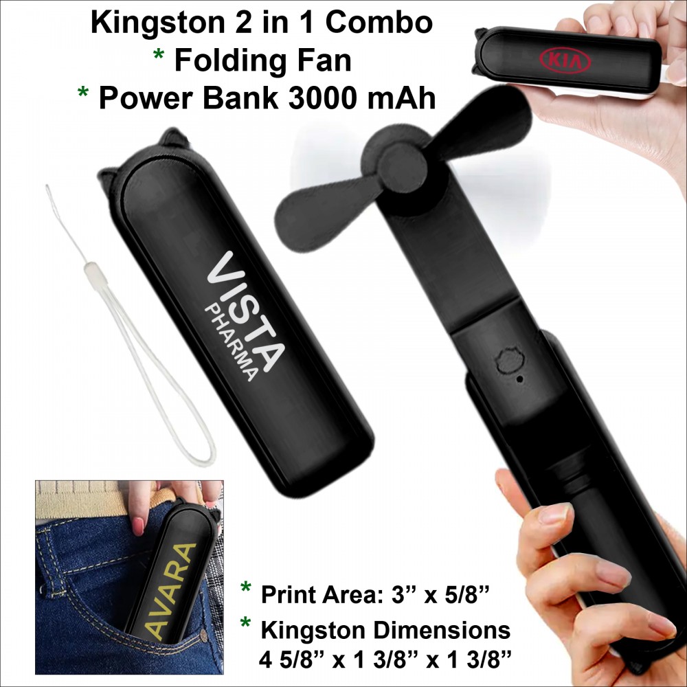 Kingston Folding Power Bank & Multi Speed Fan Combo 3000 mAh with Logo