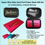 Super Slim Atlas Power Bank Dual Port Power Bank Zipper Wallet Gift Set 4000 mAh - Pink with Logo