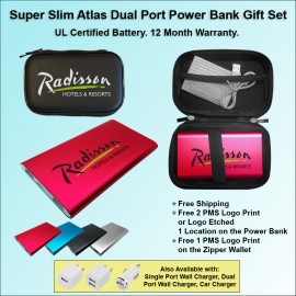 Customized Super Slim Atlas Power Bank Dual Port Power Bank Zipper Wallet Gift Set 4000 mAh - Pink  Customized Super Slim Atlas Power Bank Dual Port Power Bank Zipper Wallet Gift Set 4000 mAh - Pink