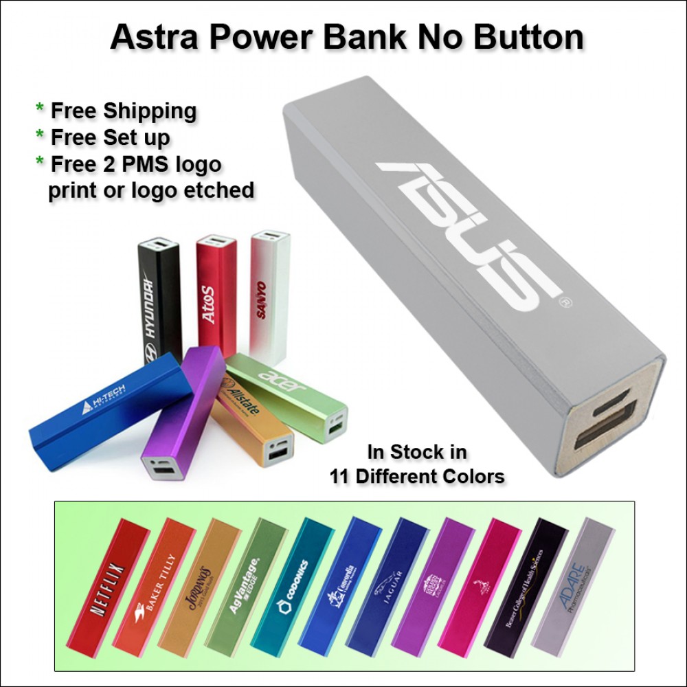 Astra No Button Power Bank - 1800 mAh - Silver with Logo