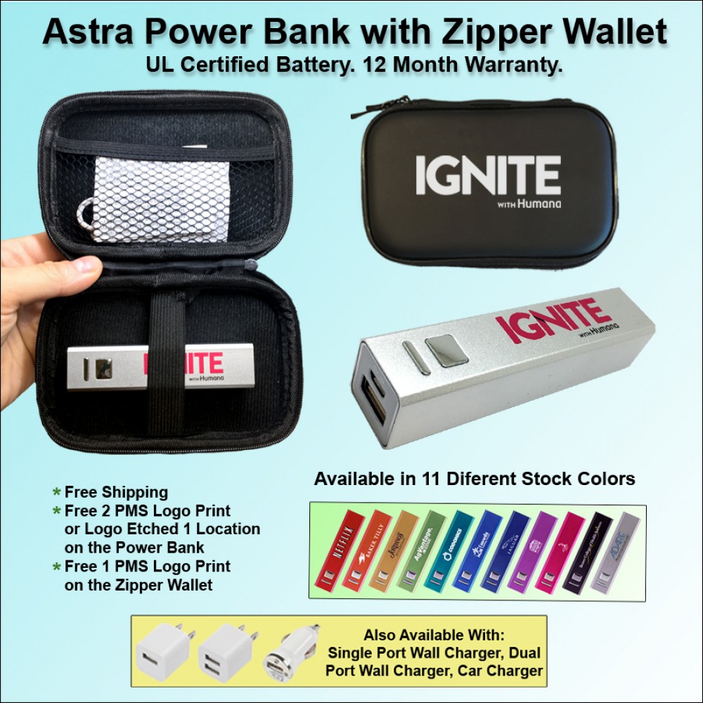 Custom Astra Power Bank Gift Set in Zipper Wallet 2600 mAh