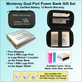 Promotional Monterey Dual Port Power Bank Zipper Wallet Gift Set 12000 mAh