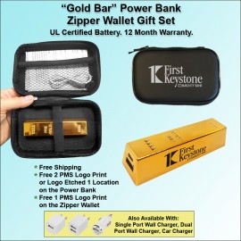 Logo Branded "Gold Bar" Power Bank Zipper Wallet Gift Set 3000 mAh