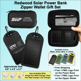 Redwood Solar Power Bank Zipper Wallet Gift Set 5000 mAh - Black with Logo