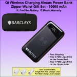 Customized Qi Wireless Charging Alexus Power Bank Zipper Wallet Gift Set 10000 mAh - Black