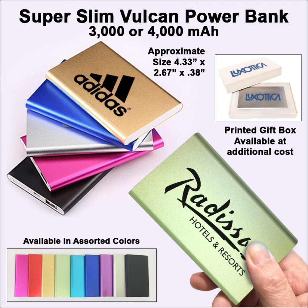Super Slim Vulcan Power Bank 3000 mAh - Green with Logo