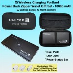 Promotional Qi Wireless Charging Portland Power Bank Zipper Wallet Gift Set 10000 mAh - Black