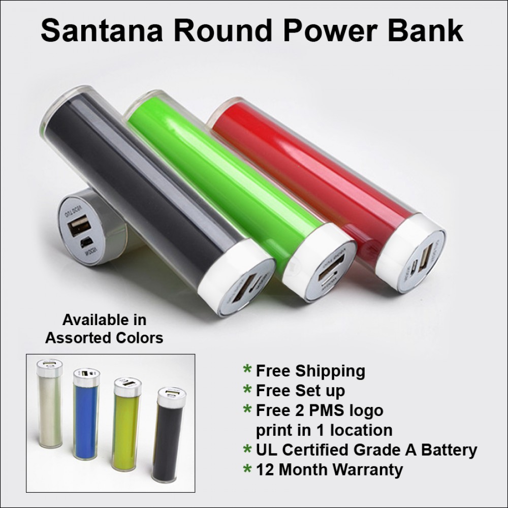 Santana Power Bank - Round - 2000 mAh with Logo