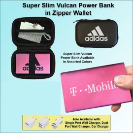 Customized 3000mAh Super Slim Vulcan Power Bank w/Zipper Wallet Gift Set - Pink