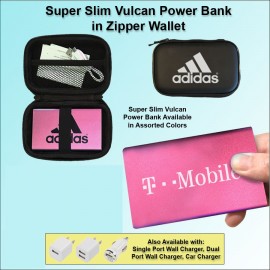 Logo Branded 3000mAh Super Slim Vulcan Power Bank w/Zipper Wallet Gift Set - Pink