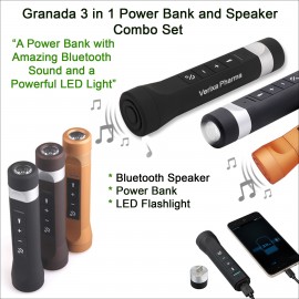 Granada 3" 1 Power Bank and Bluetooth Speaker Combo 3500 mAh with Logo