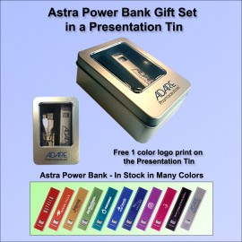 Astra Power Bank Gift Set in Presentation Tin 2200 mAh with Logo