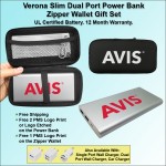 Customized Verona Slim Dual Port Power Bank Zipper Wallet Gift Set 10000 mAh - Silver