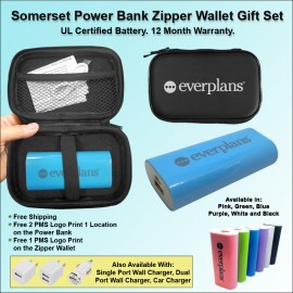 Personalized Somerset Power Bank Zipper Wallet Gift Set 4400 mAh - Blue