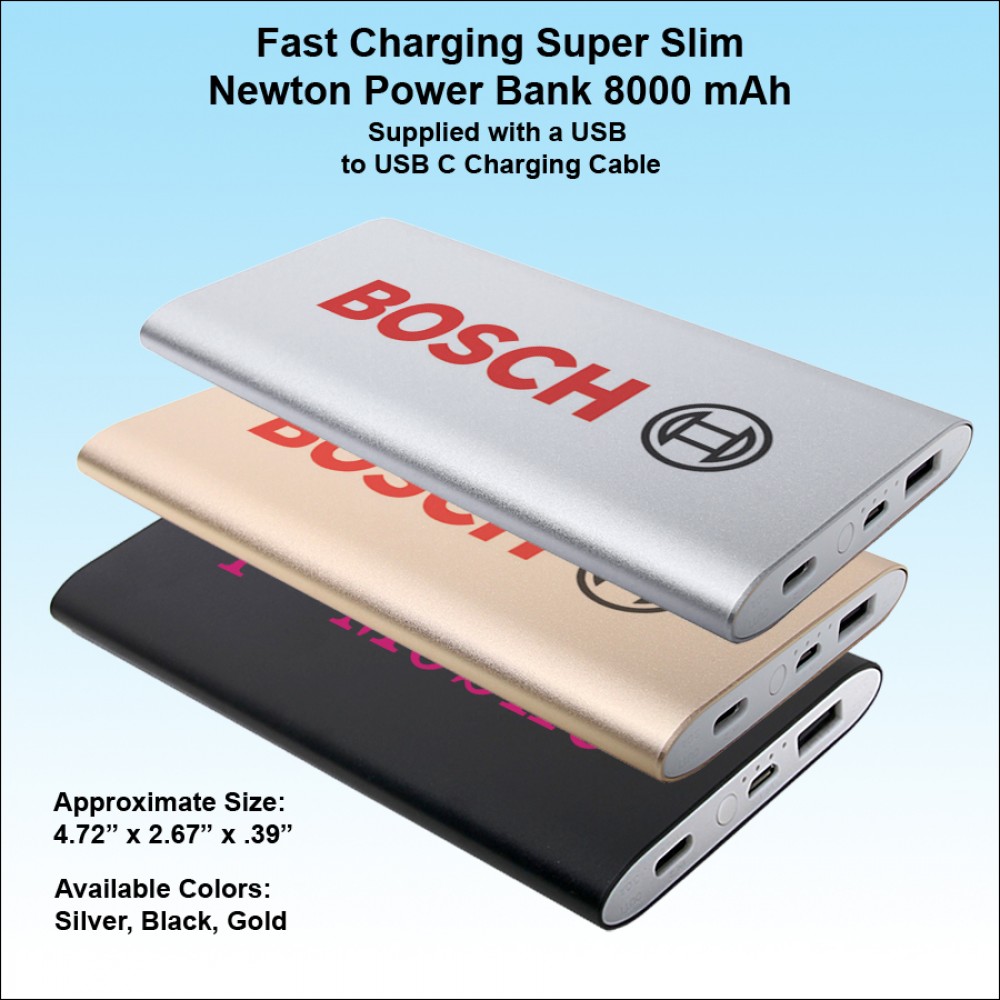 Customized Fast Charging Super Slim Newton Power Bank USB C 8000 mAh