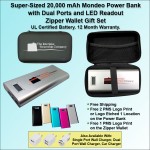 Customized Super Sized Mondeo Power Bank 20,000 mAh with Quadrouple Ports, LED Readout in a Black Zipper Wallet