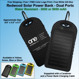 Custom Redwood Solar Power Bank 5000 mAh - Black