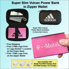 Logo Branded Super Slim Vulcan Power Bank Zipper Wallet Gift Set 4000 mAh - Pink