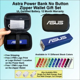 Logo Branded Astra No Button Power Bank Zipper Wallet Gift Set - 2600 mAh  Logo Branded Astra No Button Power Bank Zipper Wallet Gift Set - 2600 mAh