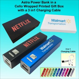 Customized Astra 3000mAh Power Bank w/Button w/3-in-1 Charging Cable