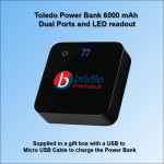 Dual Port Toledo Power Bank 6000 mAh with Logo