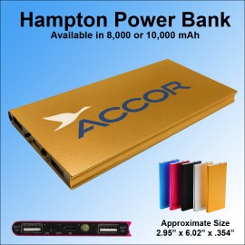 Custom Hampton Power Bank with LED Light 8000 mAh - Gold  Custom Hampton Power Bank with LED Light 8000 mAh - Gold