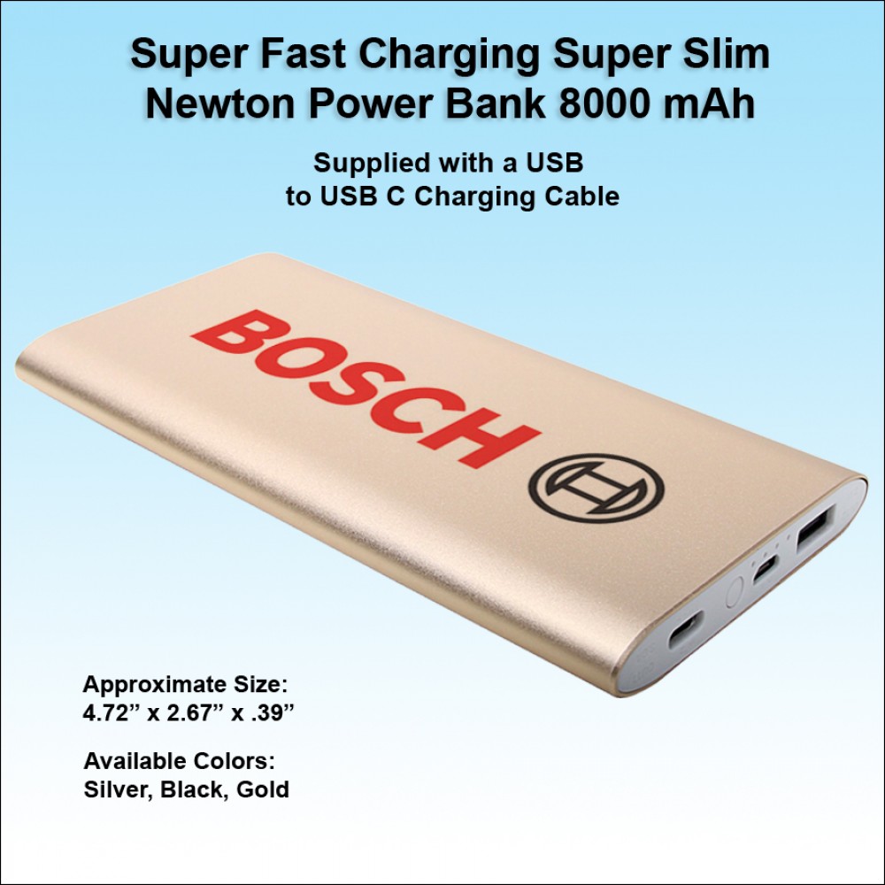 Custom Fast Charging Super Slim Newton Power Bank USB C 8000 mAh - Gold