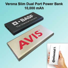 Verona Slim Dual Port Power Bank 10,000 mAh with Logo  Verona Slim Dual Port Power Bank 10,000 mAh with Logo