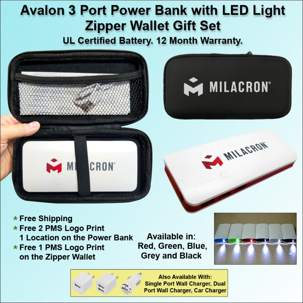 Customized Avalon 3 Port Power Bank with LED Light 6000 mAh - Red No Extra Tariff Customized Avalon 3 Port Power Bank with LED Light 6000 mAh - Red No Extra Tariff