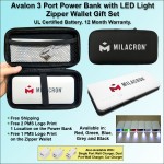 Custom Avalon 3 Port Power Bank with LED Light 6000 mAh - Black
